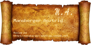 Mansberger Asztrid névjegykártya